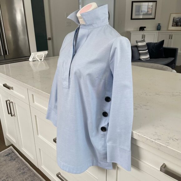 Chico's Pull On 3 Button Cotton Tunic Top w Lg Button Detail Lt Blue Sz 2P NWOT - Picture 4 of 13